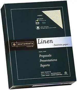 Southworth 564C 25% Cotton Linen Business Paper, 24 lbs., 8-1/2 x 11, Ivory, 500/Box
