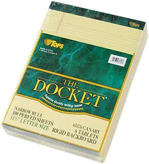 Tops 63376 Double Docket Ruled Pads, Narrow Rule, Ltr, Canary, 6 100-Sheet Pads/Pack
