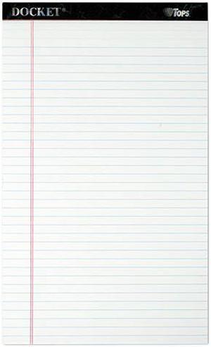 Tops 63590 Docket Ruled Perforated Pads, Legal Rule/Size, White, 12 50-Sheet Pads/Pack