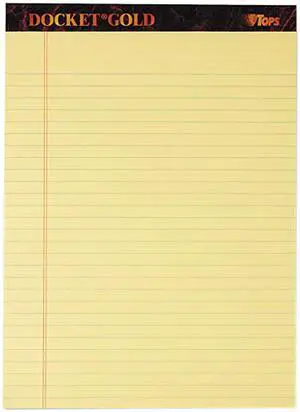 Tops 63950 Docket Ruled Perforated Pads, 8 1/2 x 11 3/4, Canary, 50 Sheets, Dozen