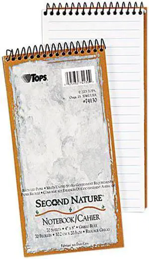 Tops 74130 Second Nature Spiral Reporter/Steno Notebook, Gregg Rule, 4 x 8, White, 70-Sheet