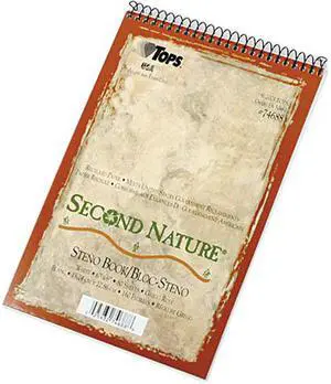 Tops 74688 Second Nature Spiral Reporter/Steno Notebook, Gregg Rule, 6 x 9, WE, 80-Sheet