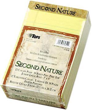 Tops 74840 Second Nature Recycled Pad, Jr. Legal, 5 x 8, Canary, 12 50-Sheet Pads/Pack