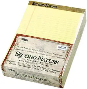 Tops 74890 Second Nature Recycled Pad, Legal, Red Margin, Letter, Canary, 50-Sheet, Dozen
