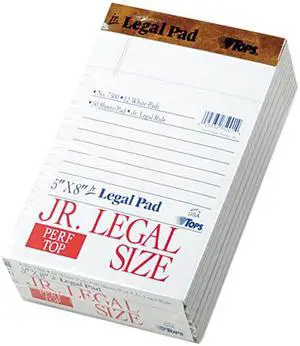 Tops 7500 The Legal Pad Ruled Perforated Pads, 5 x 8, White, 50 Sheet Pads, Dozen