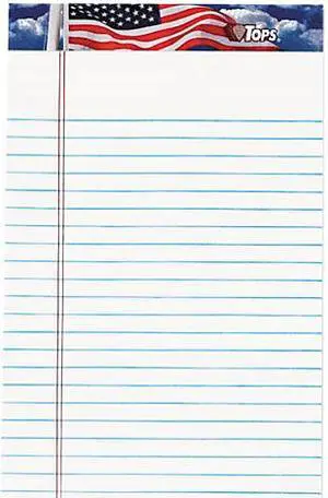 Tops 75101 American Pride Writing Pad, Jr. Legal Rule, 5 x 8, White, 12 50-Sheet Pads/Pack