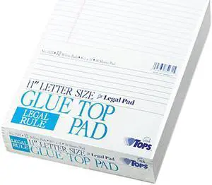 Tops 7523 Glue Top Ruled Pads, Legal Rule, 8-1/2 x 11, White, 12 50-Sheet Pads/Pack