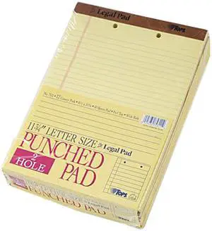 Tops 7531 2-Hole Punched Perforated Pads, Lgl Rule, Ltr, Canary, 50 Sheet Pads, Dozen