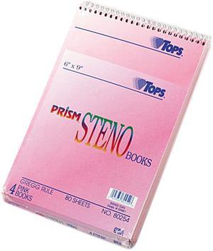 Tops 80254 Spiral Steno Notebook, Gregg Rule, 6 x 9, Pink, 4 80-Sheet Pads/Pack