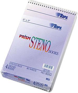 Tops 80264 Spiral Steno Notebook, Gregg Rule, 6 x 9, Orchid, 4 80-Sheet Pads/Pack