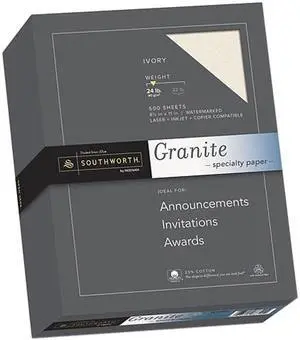 Southworth 934C Granite Specialty Paper, 24 lbs., 8-1/2 x 11, Ivory, 500/Box