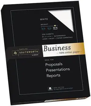 Southworth JD18C 100% - Cotton Business Paper, White, 32 lbs., 8-1/2 x 11, 250/Box