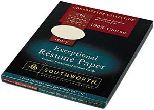 Southworth R14ICF 100% Cotton Resume Paper, Ivory, 24 lbs., 8-1/2 x 11, Wove, 100/Box, 1 Box
