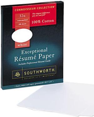 Southworth RD18CF 100% Cotton Résumé Paper, 32 lbs., 8-1/2 x 11, White, 100/Box