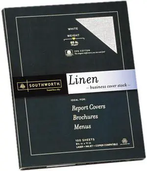 Southworth Z550CK 25% Cotton Linen Business Coverstock, 65 lbs, Letter, White, 100 Sheets