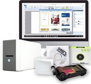 IDP SMART-21S Starter ID Printer Bundle, Includes printer, color ribbon, 100 cards, Smart IDesigner badge creation software, USB web camera