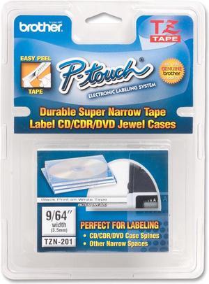 TZ Super-Narrow Non-Laminated Tape for P-Touch Labeler, 1/8w, Black on White