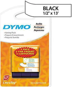 Dymo LetraTag 12331 3-Roll Starter Kit 0.50" Width x 13 ft Length - 3 / Pack - Plastic - Direct Thermal - Assorted