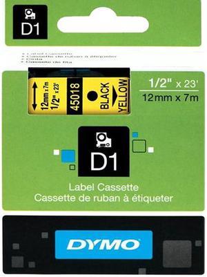 Dymo 45018 Black on Yellow D1 Label Tape 0.50" Width x 23 ft Length - 1 Each - Polyester - Thermal Transfer - Yellow