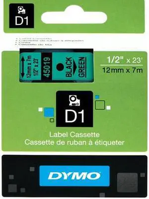 Dymo D1 45019 Tape 0.50" Width x 23 ft Length - 1 Each - Polyester - Thermal Transfer - Black, Green