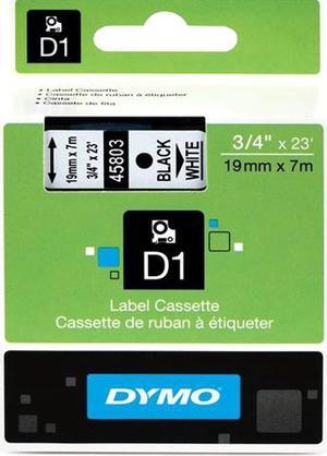 Dymo 45803 Black on White D1 Label Tape 0.75" Width x 23 ft Length - 1 Each - Polyester - Thermal Transfer - White