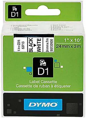 Dymo 53713 Black on White D1 Label Tape 1" Width x 23 ft Length - 1 Each - White