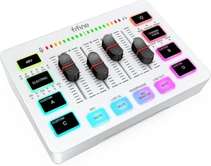 FIFINE SC3 Gaming Audio Mixer with XLR Cable Bundle, Streaming RGB PC Mixer with Microphone Cable, XLR Interface, Volume Faders, Mute Button, Computer Mic for Recording/Podcast/Vocal/Game Voice -White FIFINE SC3 Gaming Audio Mixer with XLR Cable Bundle, Streaming RGB PC Mixer with Microphone Cable, XLR Interface, Volume Faders, Mute Button, Computer Mic for Recording/Podcast/Vocal/Game Voice -White