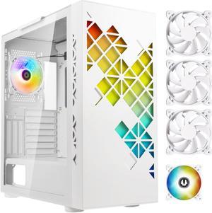 BitFenix Tracery EATX (up to 272mm) PC Gaming Case White, GPU Length Support 410mm, 1x 120mm ARGB Fan, 3x 140mm White Fans Pre-Installed, Dual 360mm Radiator Support on Top and Front, USB Type C