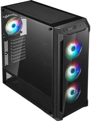 FSP E-ATX Mid Tower PC Gaming Case with 2 Translucent Tempered Glass Panels, 4 Addressable RGB Fans, Asus & MSI Motherboard Sync (CMT520 Plus)