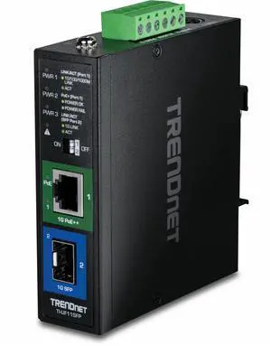 TRENDnet Industrial SFP to Gigabit PoE++ Media Converter (95W), TI-UF11SFP