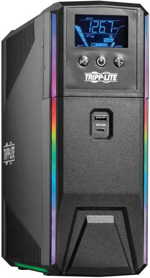 Tripp Lite UPS 1000VA 600W 120V Pure Sine Wave Gaming UPS Battery Backup - LCD, AVR, RGB LEDs, USB Charging, Power Saving - Tower - AVR - 7 Hour Recharge - 2 Minute Stand-by - 120 V AC Input - 120 V A