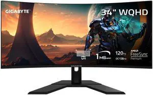 GIGABYTE - GS34WQC (US) - 34" VA Curved Gaming Monitor - WQHD 3440x1440 - Curved - 120 Hz/OC 135 Hz - 1ms MPRT - AMD FreeSync Premium - HDMI, DP - Height Adjustable - Black