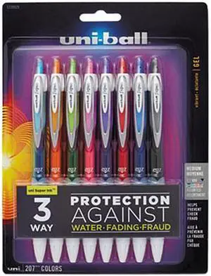 Signo 207 Retractable Gel Pen, Medium 0.7 mm, Assorted Ink/Barrel, 8/Set 1739929