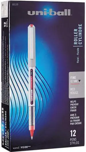 uni-ball VISION Stick Roller Ball Pen Fine 0.7mm Red Ink Gray/Red Barrel Dozen 60139
