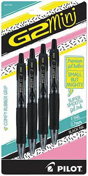 G2 Mini Retractable Gel Pen, Fine 0.7mm, Black Ink/Barrel, 4/Pack 31734