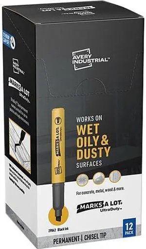 Avery UltraDuty Marks A Lot Permanent Markers, Bullet Tip, Water Resistant, Industrial Grade Ink, 12 Black Markers (29840)