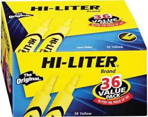 Avery HI-LITER Desk-Style Highlighters Chisel Tip Fluorescent Yellow 36/Box