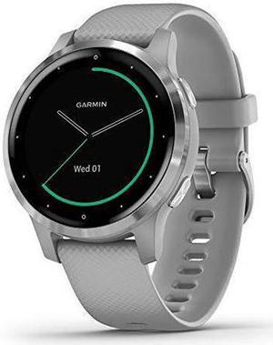 Garmin Vívoactive 4S, Smaller-Sized GPS Smartwatch, Features Music, Body Energy Monitoring, Animated Workouts, Pulse Ox Sensors and More, Silver with Gray Band