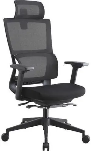 Lorell High Back Mesh Chair w/ Headrest - Black Seat - Black Back - 5-star...