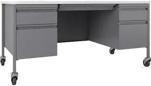Lorell Desk, Double-Pedestal, Mobile, 60"x30"x29-1/2", WE/Platinum (LLR66946)