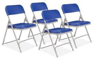 NPS 805 Premium Plastic Folding Chair - Supports Up to 500 lb - 18" Seat Height - Blue Seat, Blue Back, Gray Base - 4/Carton