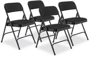 NPS 2210 Fabric Dual-Hinge Folding Chair - Supports 500 lb - Midnight Black Seat/Back, Black Base - 4/Carton