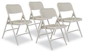 NPS 202 Premium All-Steel Double Hinge Folding Chair - Supports Up to 500 lb - 17.25" Seat Height - Gray - 4/Carton