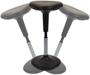 WOBBLE STOOL Standing Desk Chair ergonomic tall adjustable height sit standup office balance drafting bar swiveling leaning perch perching high swivels 360 computer active sitting black saddle seat
