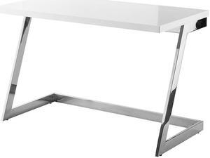 Cozy Time Keoki White/Chrome Writing Desk - High Gloss Lacquer Finish Top | Polished Stainless Steel Base | Geometric Legs