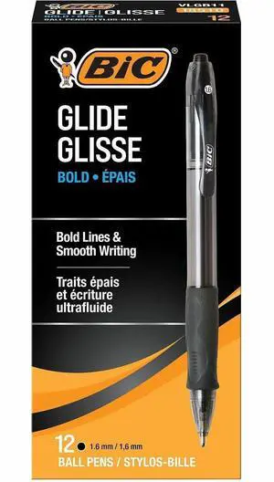 Bic Velocity Glide Bold Ball Pen - 1.6 mm Bold Conical Pen Point - Refillable - Retractable - Black Ink - Black Barrel - 1 Dozen - VLGB11BK Bic Velocity Glide Bold Ball Pen - 1.6 mm Bold Conical Pen Point - Refillable - Retractable - Black Ink - Black Barrel - 1 Dozen - VLGB11BK