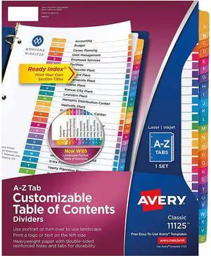 Avery Ready Index A-Z Tab Dividers, Customizable TOC, 1 Set (11828)