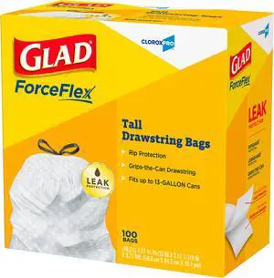 Glad Tall Kitchen Drawstring Trash Bags, 13 gal, 0.72 mil, 24" x 27.38", Gray, 100 Bags/Box, 4 Boxes/Carton CLO78526CT