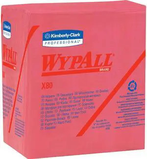 WypAll X80 Reusable Wipes (41029), Extended Use Cloths Quarter-fold Format, Red, 50 Sheets / Pack; 4 Packs / Case; 200 Folded Sheets / Case