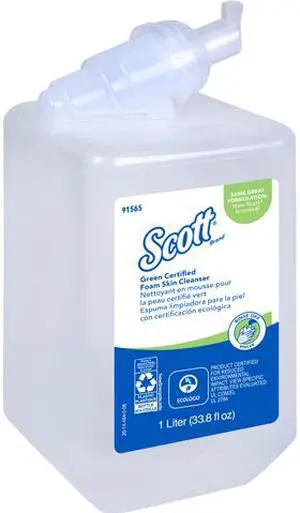 Scott Essential (formerly Kleenex) Green Certified Foaming Hand Soap (91565), Unscented, Clear, 1.0 L Bottles, 6 Units / Case - Same Kleenex Quality, Now Scott Branded